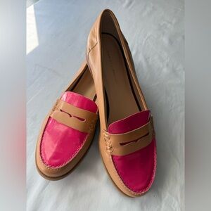 Tommy Hilfiger Two-Tone Hit Pink and Tan Leather Penny Loafers Sz 8 NWOT
